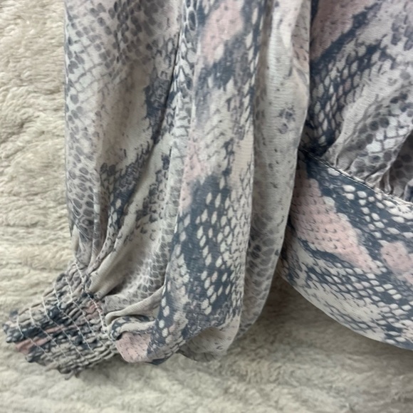 VICI Boho Snake Print Sheer Smocked Blouse Top Small - Picture 6 of 14